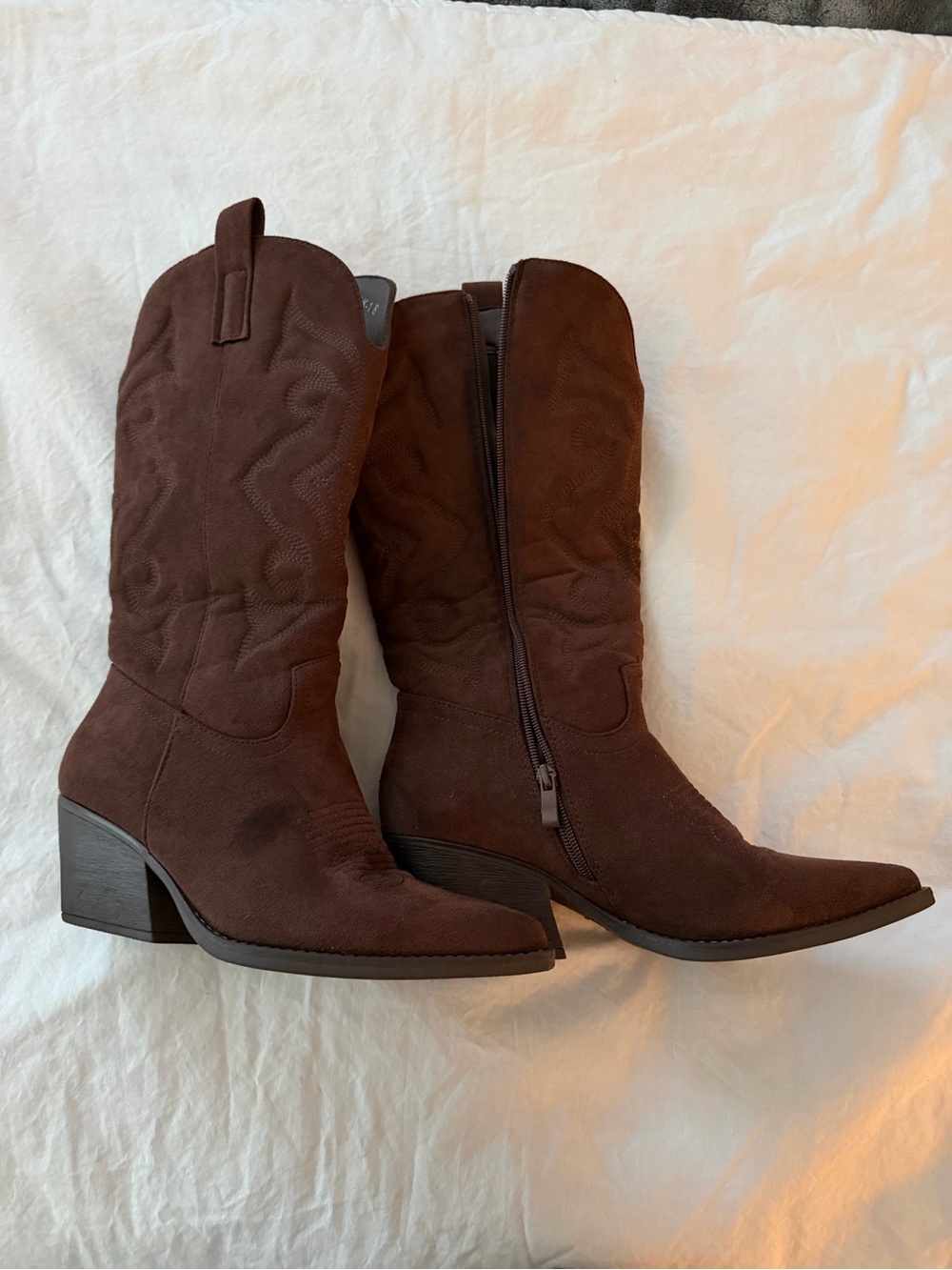 Women’s Brown Suede Cowboy Boots - Stylish Mid Heel